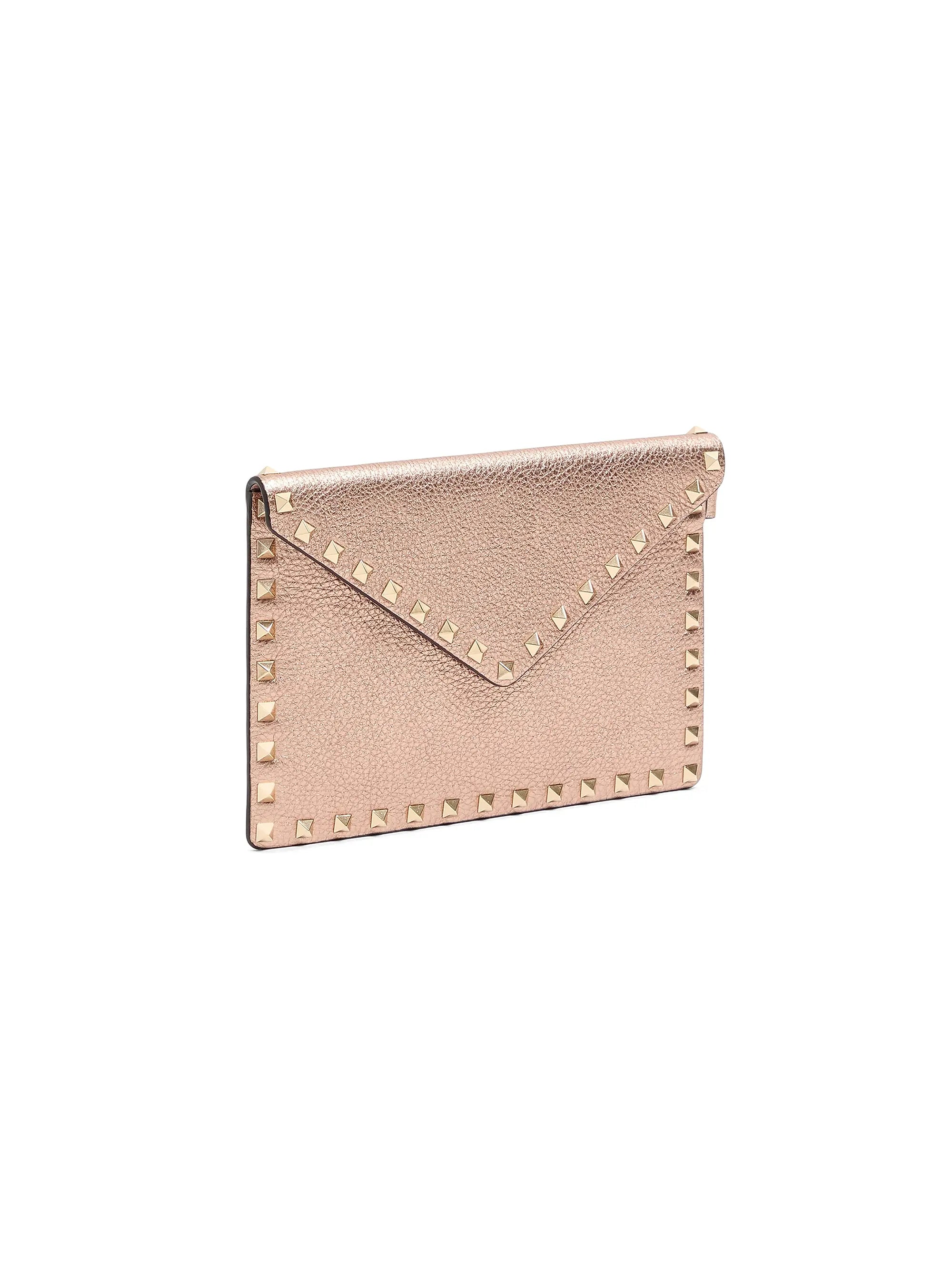 Valentino Garavani Rockstud Laminated Grainy Calfskin Clutch Bag