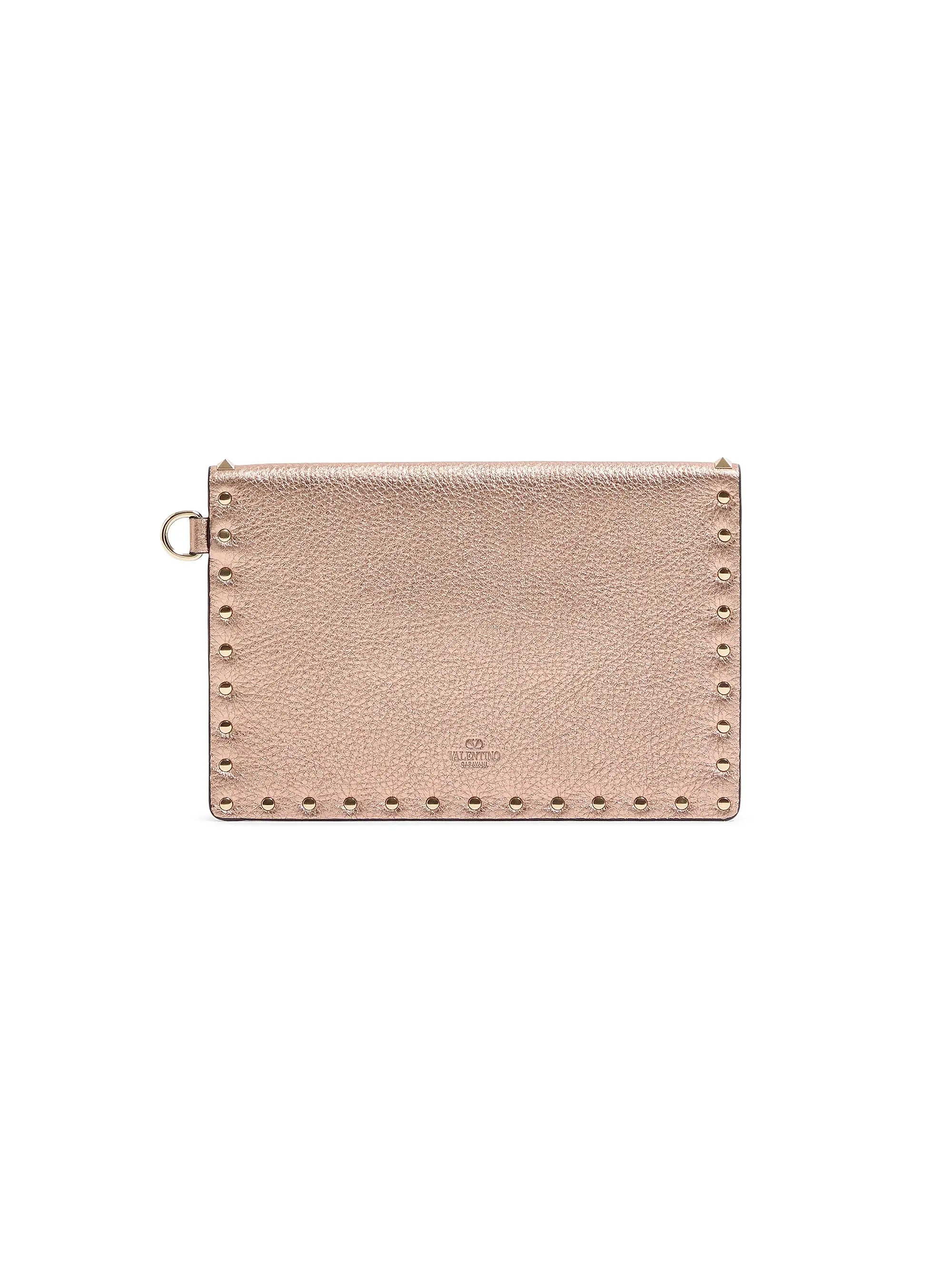 Valentino Garavani Rockstud Laminated Grainy Calfskin Clutch Bag