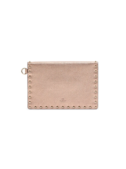 Valentino Garavani Rockstud Laminated Grainy Calfskin Clutch Bag