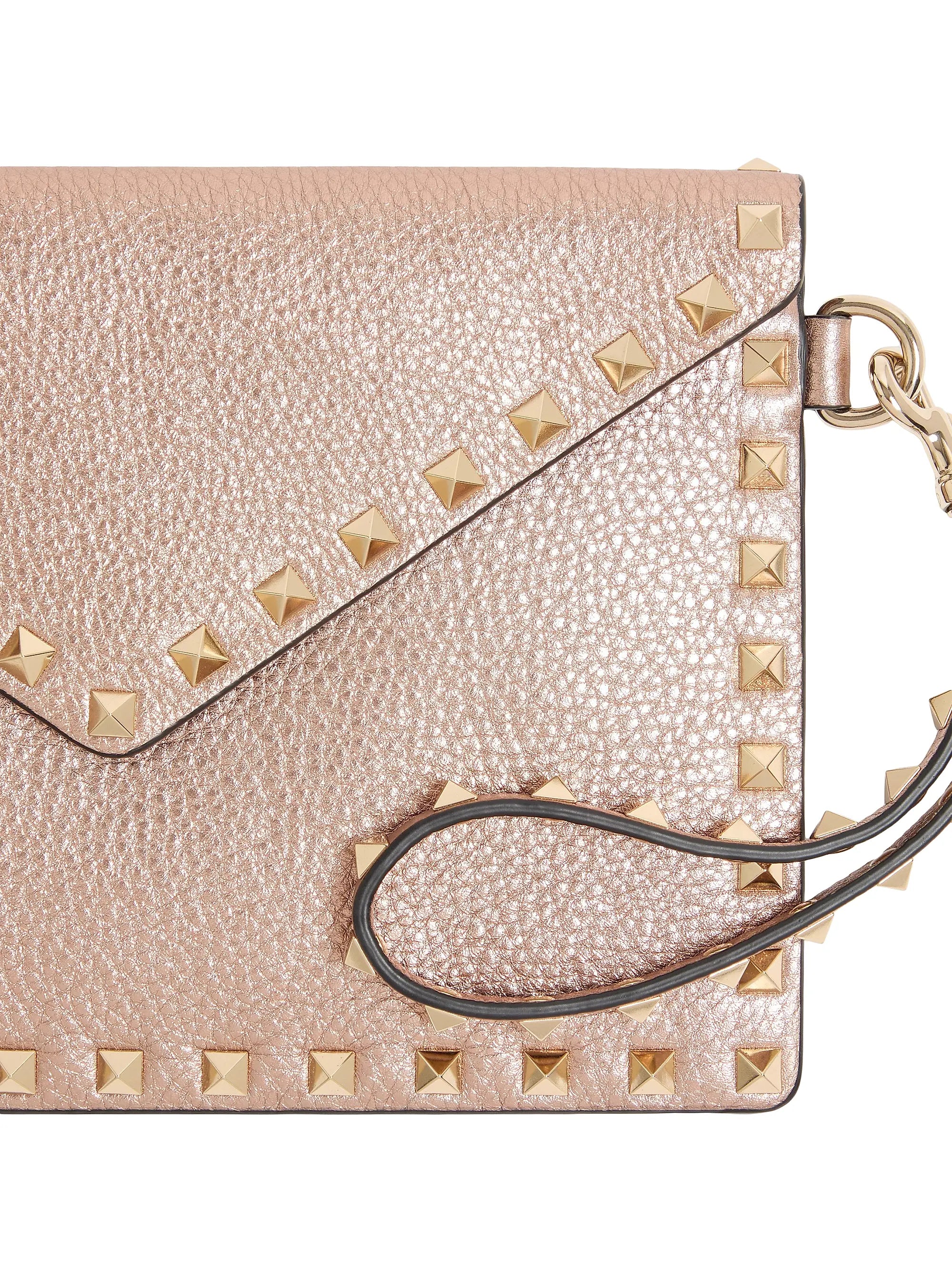 Valentino Garavani Rockstud Laminated Grainy Calfskin Clutch Bag