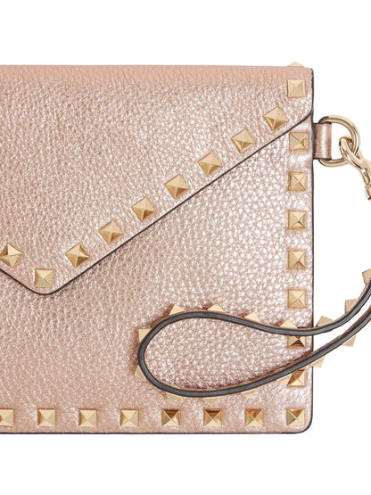 Valentino Garavani Rockstud Laminated Grainy Calfskin Clutch Bag