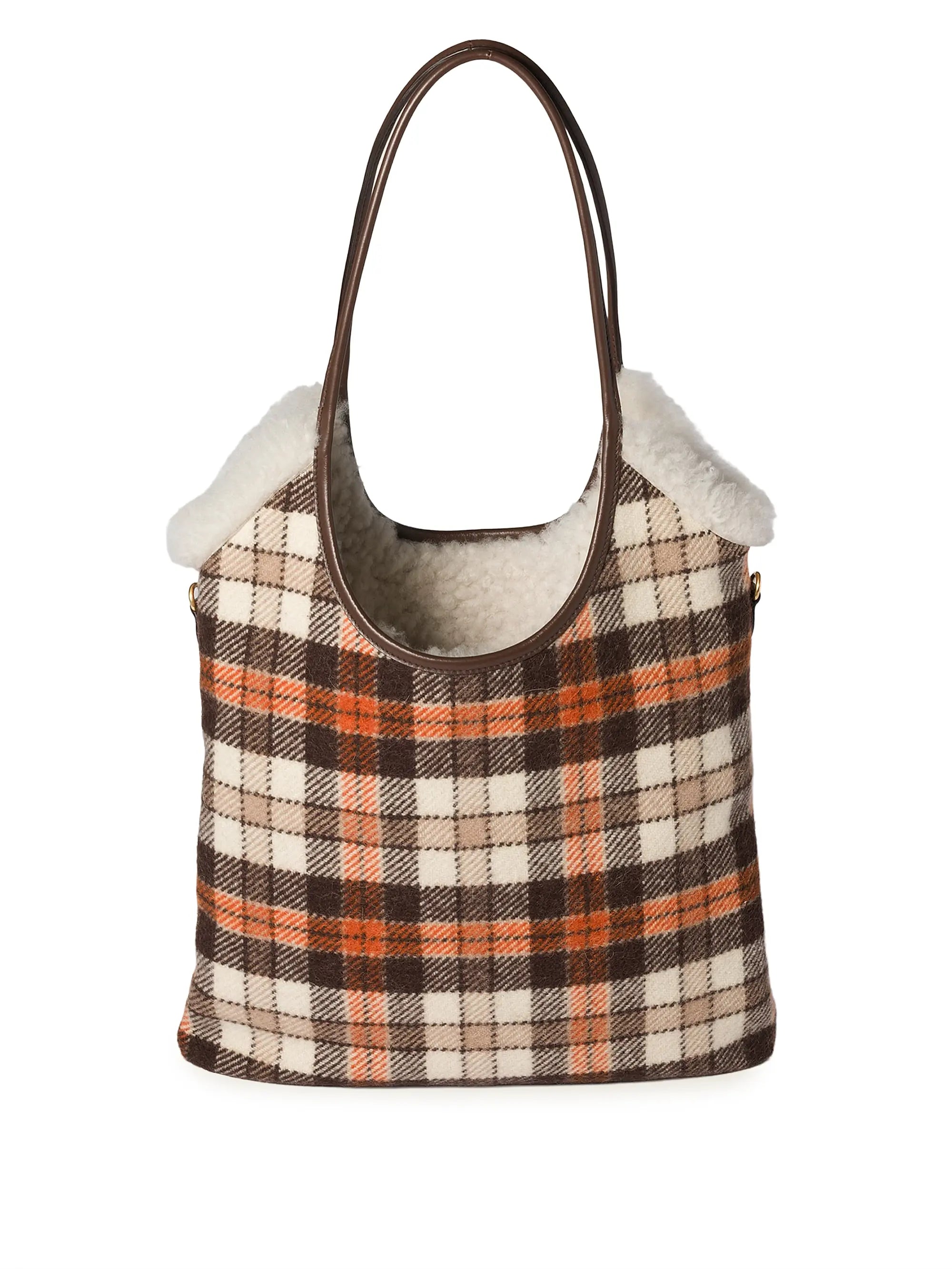 Miu Miu Ivy Plaid and Shearling Tote Bag
