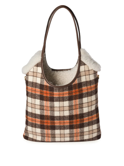 Miu Miu Ivy Plaid and Shearling Tote Bag