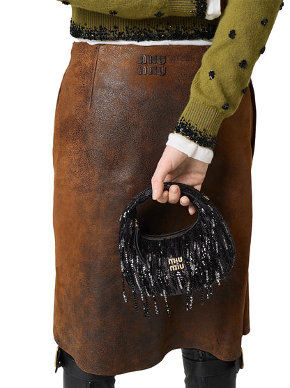 Miu Miu Wander Satin Mini-Bag with Crystal and Sequin Fringe