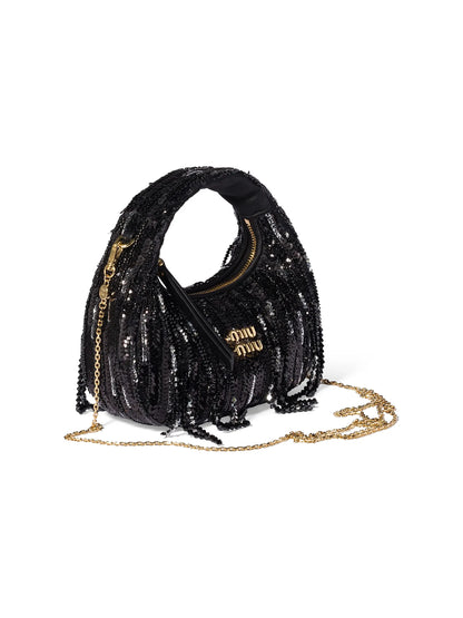 Miu Miu Wander Satin Mini-Bag with Crystal and Sequin Fringe
