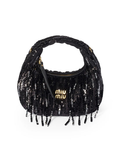 Miu Miu Wander Satin Mini-Bag with Crystal and Sequin Fringe