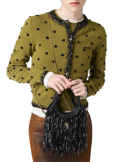 Miu Miu Ivy Satin Top Handle Handbag with Crystal and Sequin Fringe