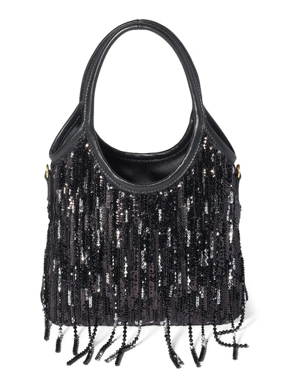 Miu Miu Ivy Satin Top Handle Handbag with Crystal and Sequin Fringe