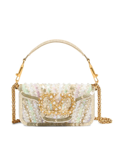 Valentino Garavani Locò Small Embroidered Shoulder Bag with Jewel Logo