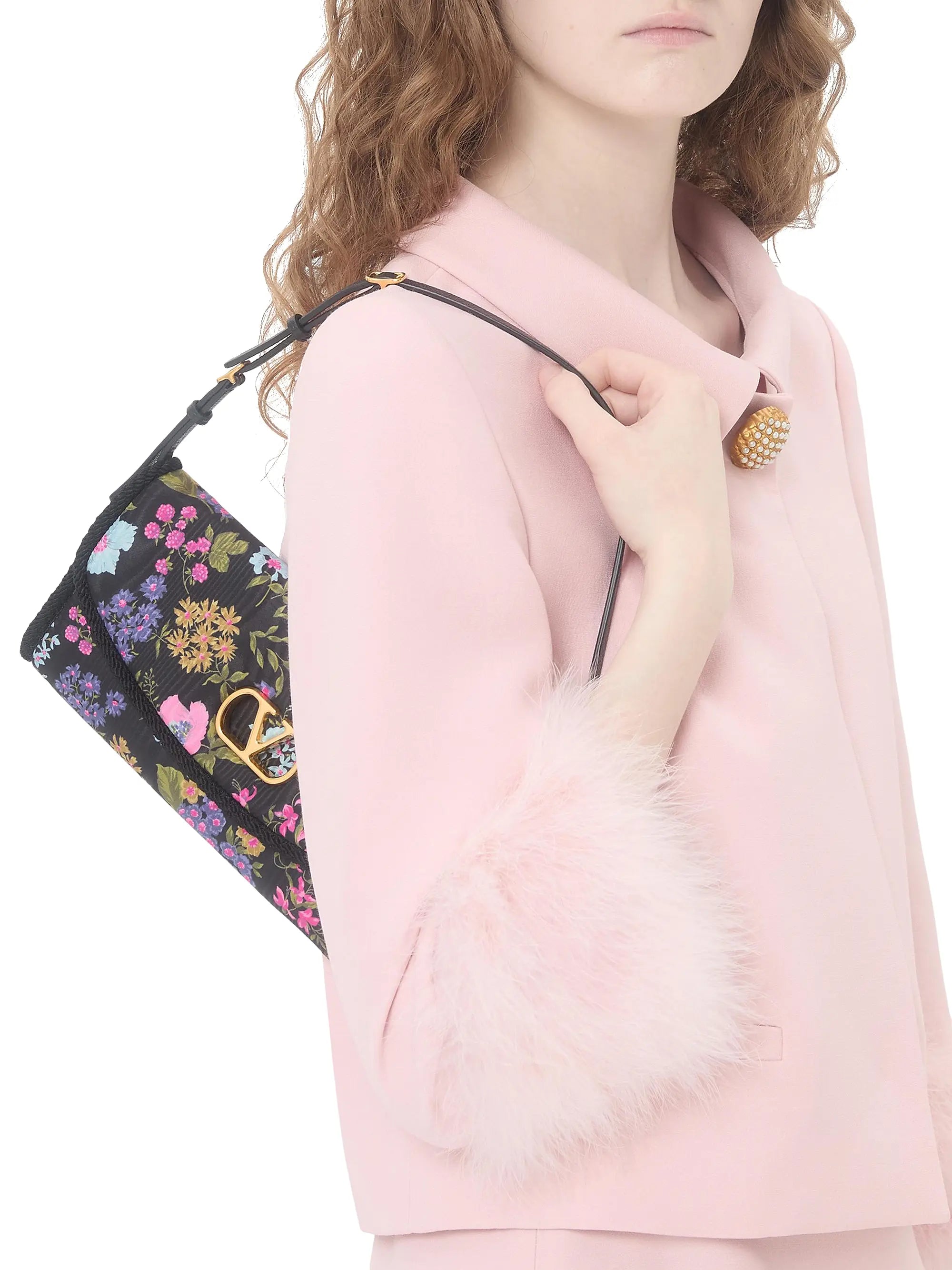 Valentino Garavani DeVain Small Shoulder Bag in Moiré Papier Floral Fabric