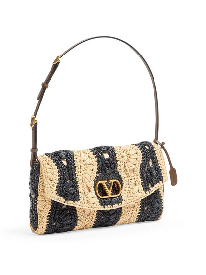 Valentino Garavani DeVain Small Shoulder Bag in Raffia with Wave Pattern