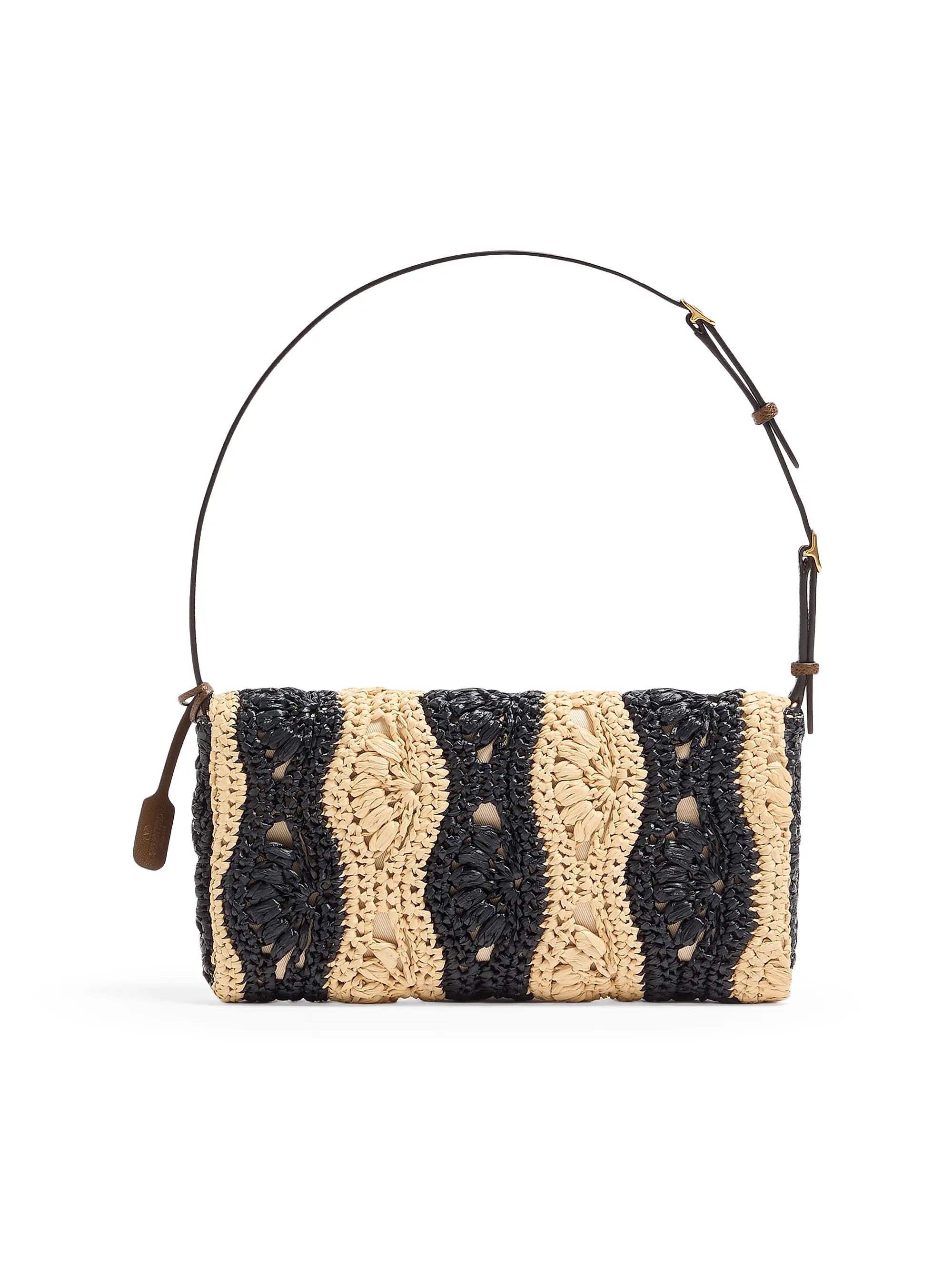 Valentino Garavani DeVain Small Shoulder Bag in Raffia with Wave Pattern