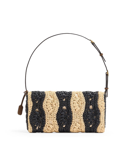 Valentino Garavani DeVain Small Shoulder Bag in Raffia with Wave Pattern