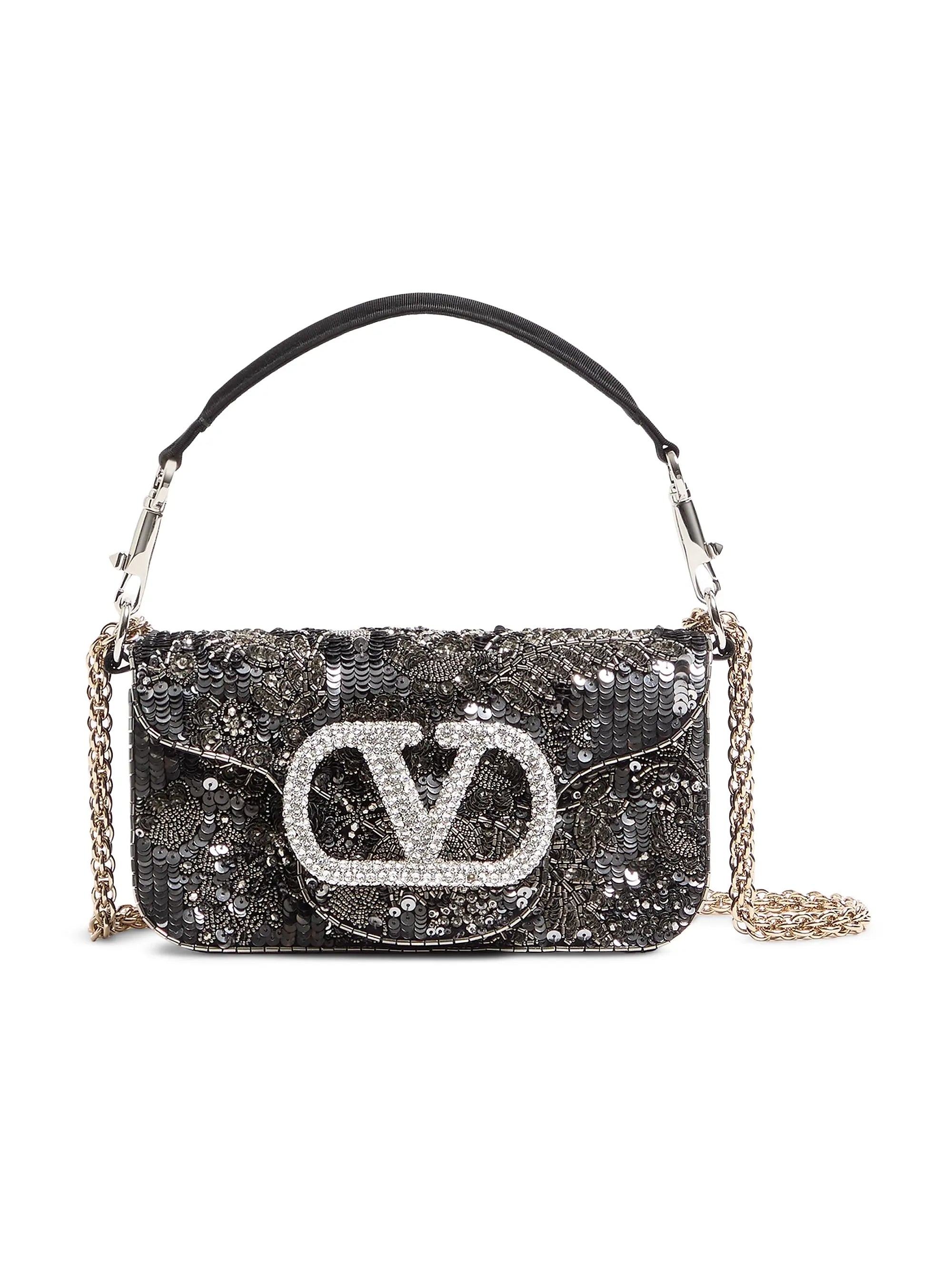 Valentino Garavani Locò Small Embroidered Top Handle Bag with Jewel Logo