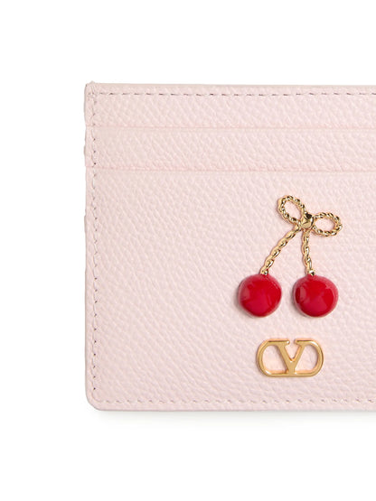 Valentino Garavani Cherryfic Card Holder in Grainy Calfskin