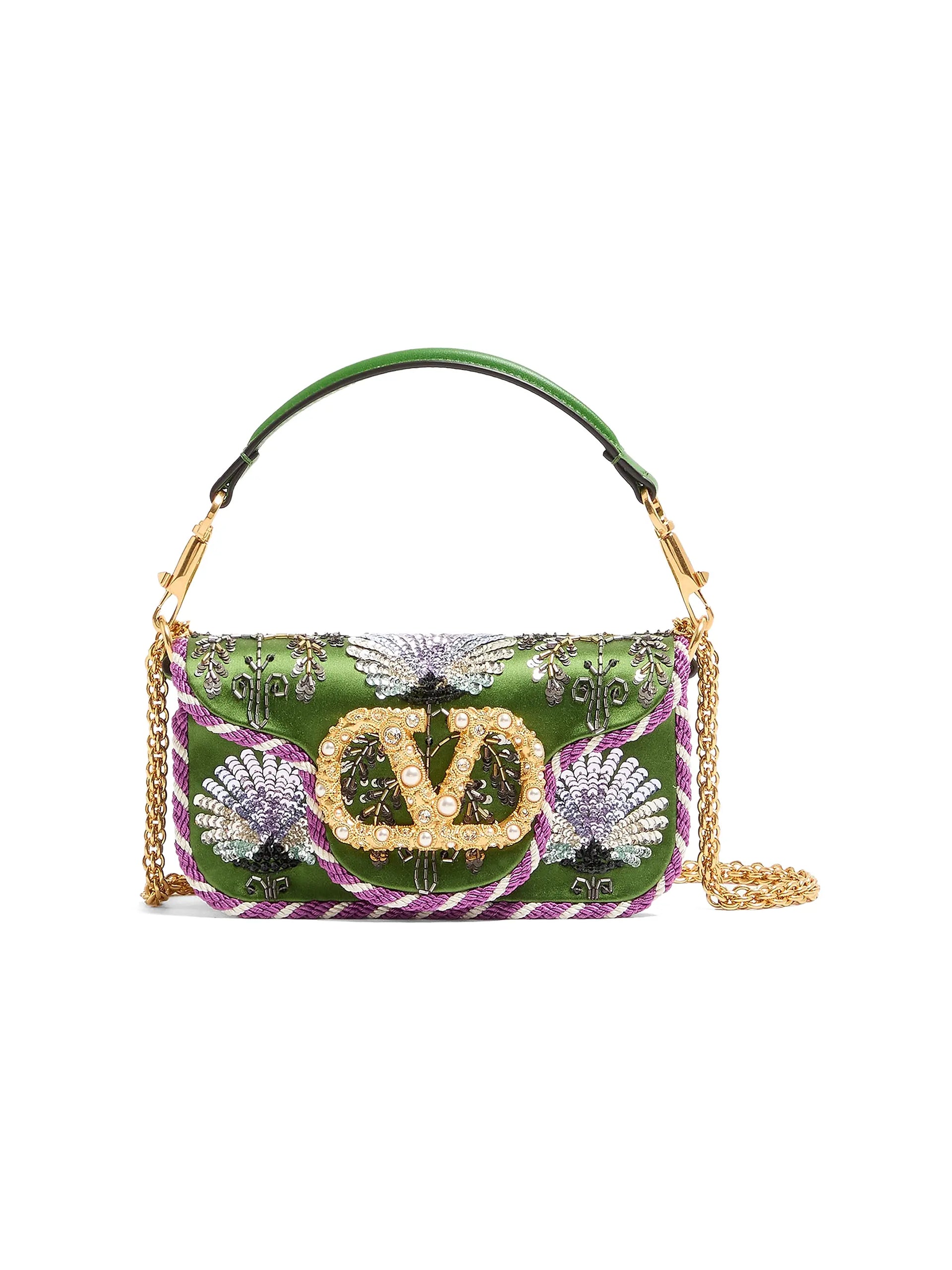 Valentino Garavani Locò Small Embroidered Shoulder Bag with Jewel
