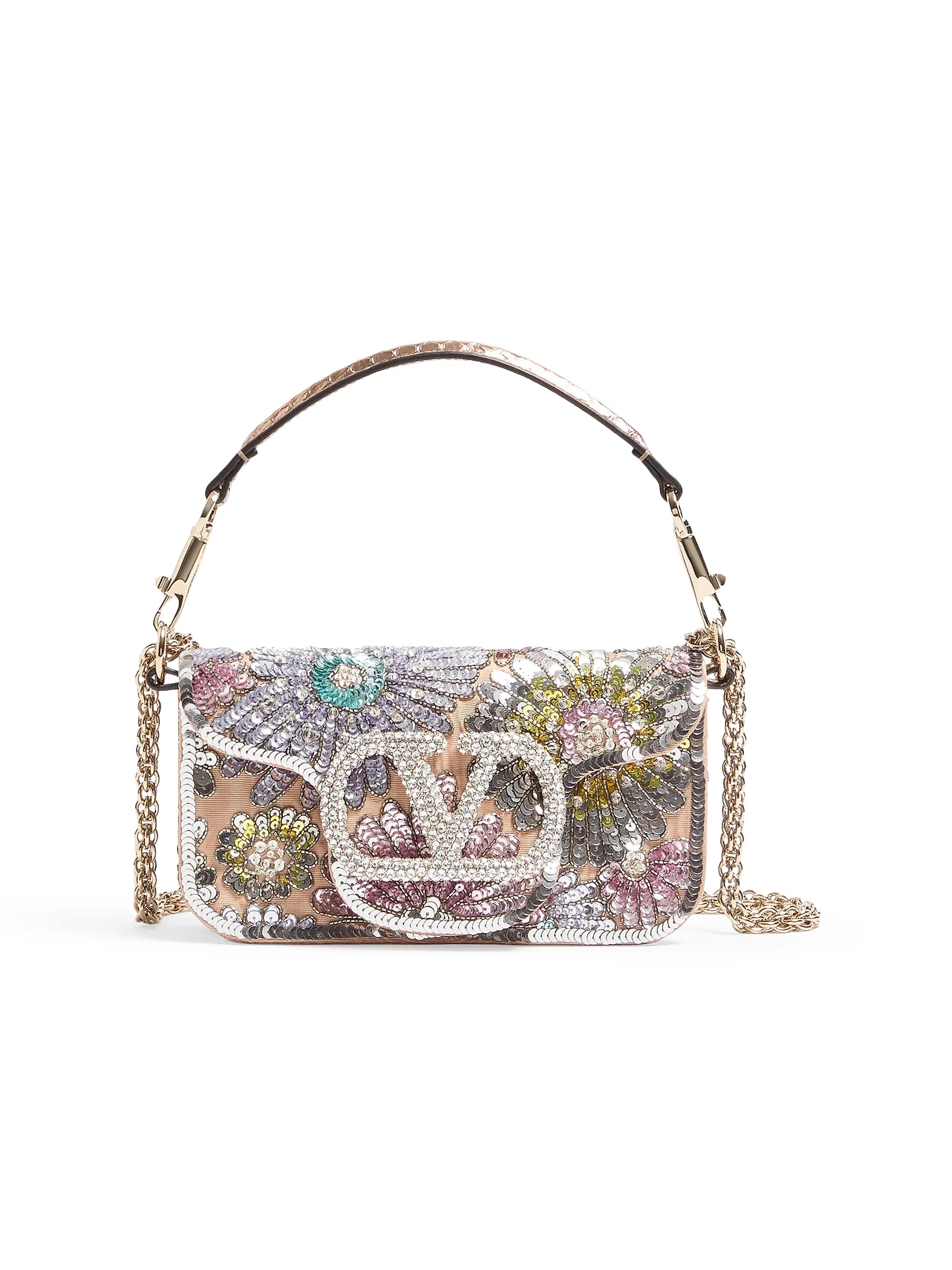 Valentino Garavani Locò Small Embroidered Shoulder Bag with Jewel Logo