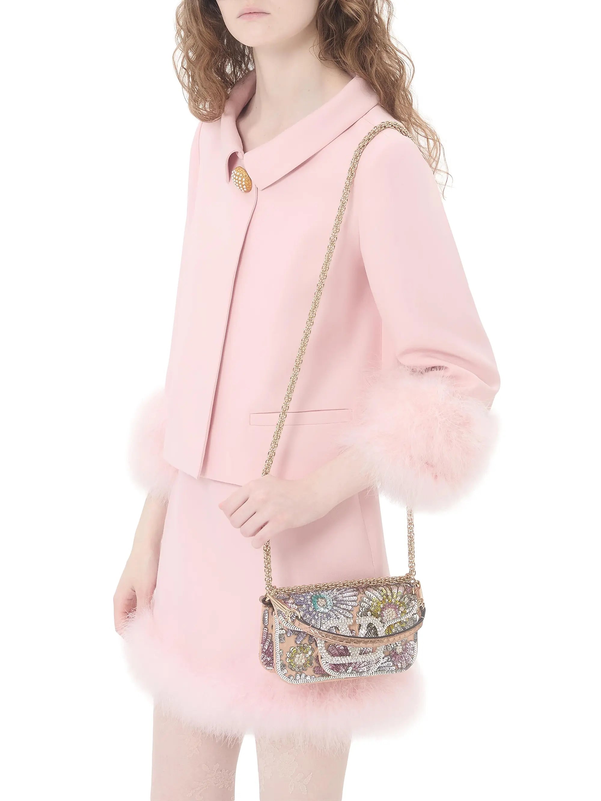 Valentino Garavani Locò Small Embroidered Shoulder Bag with Jewel Logo