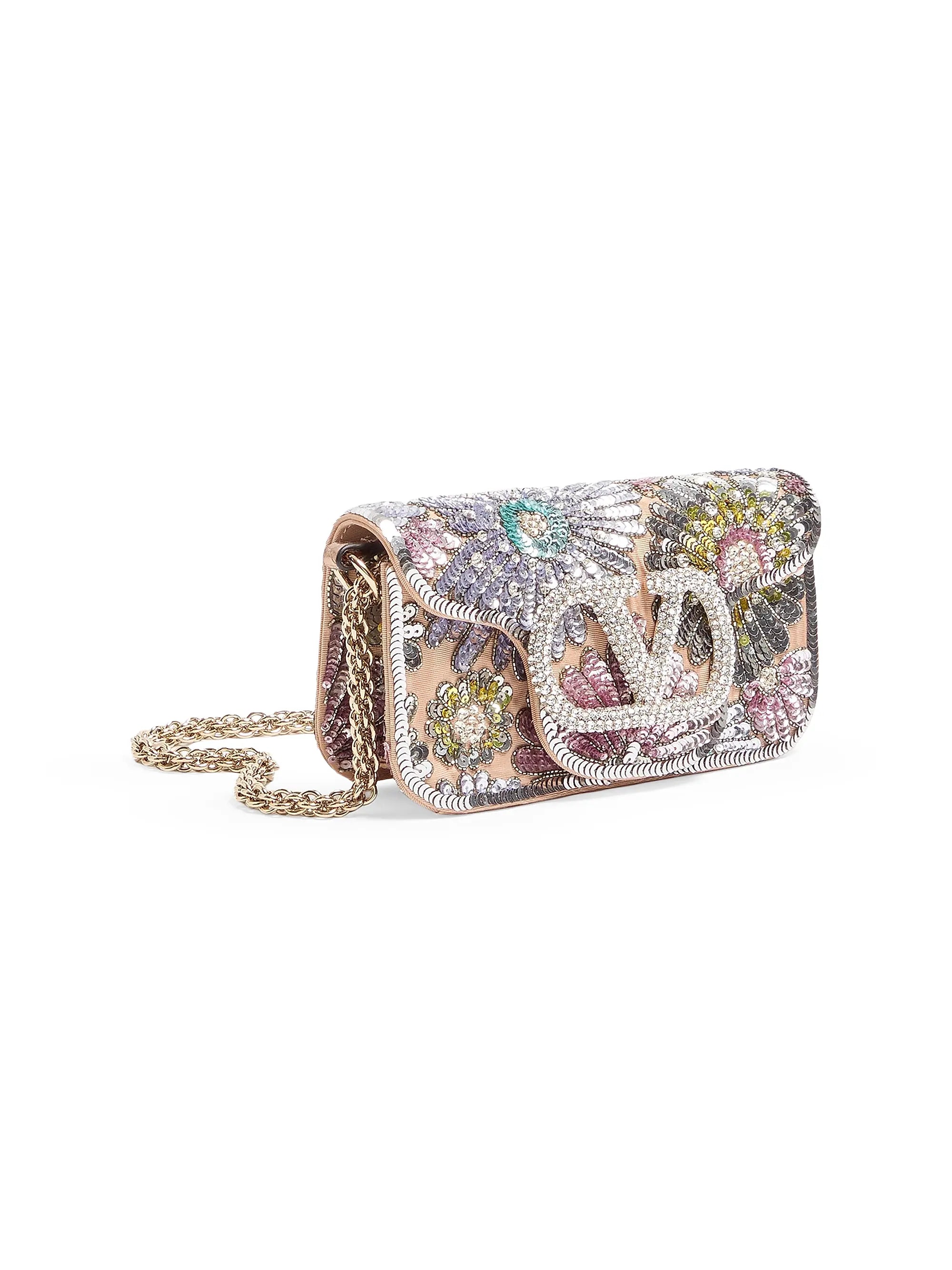 Valentino Garavani Locò Small Embroidered Shoulder Bag with Jewel Logo