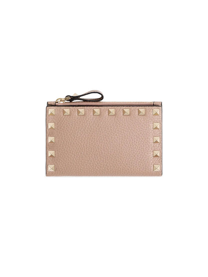 Valentino Garavani Rockstud Grainy Calfskin Cardholder with Zipper