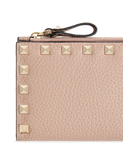 Valentino Garavani Rockstud Grainy Calfskin Cardholder with Zipper