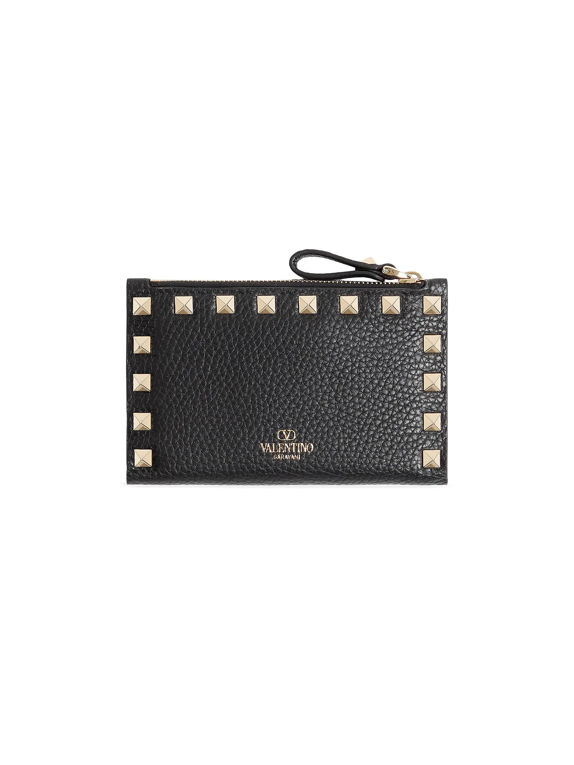 Valentino Garavani Rockstud Grainy Calfskin Cardholder with Zipper
