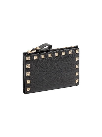 Valentino Garavani Rockstud Grainy Calfskin Cardholder with Zipper