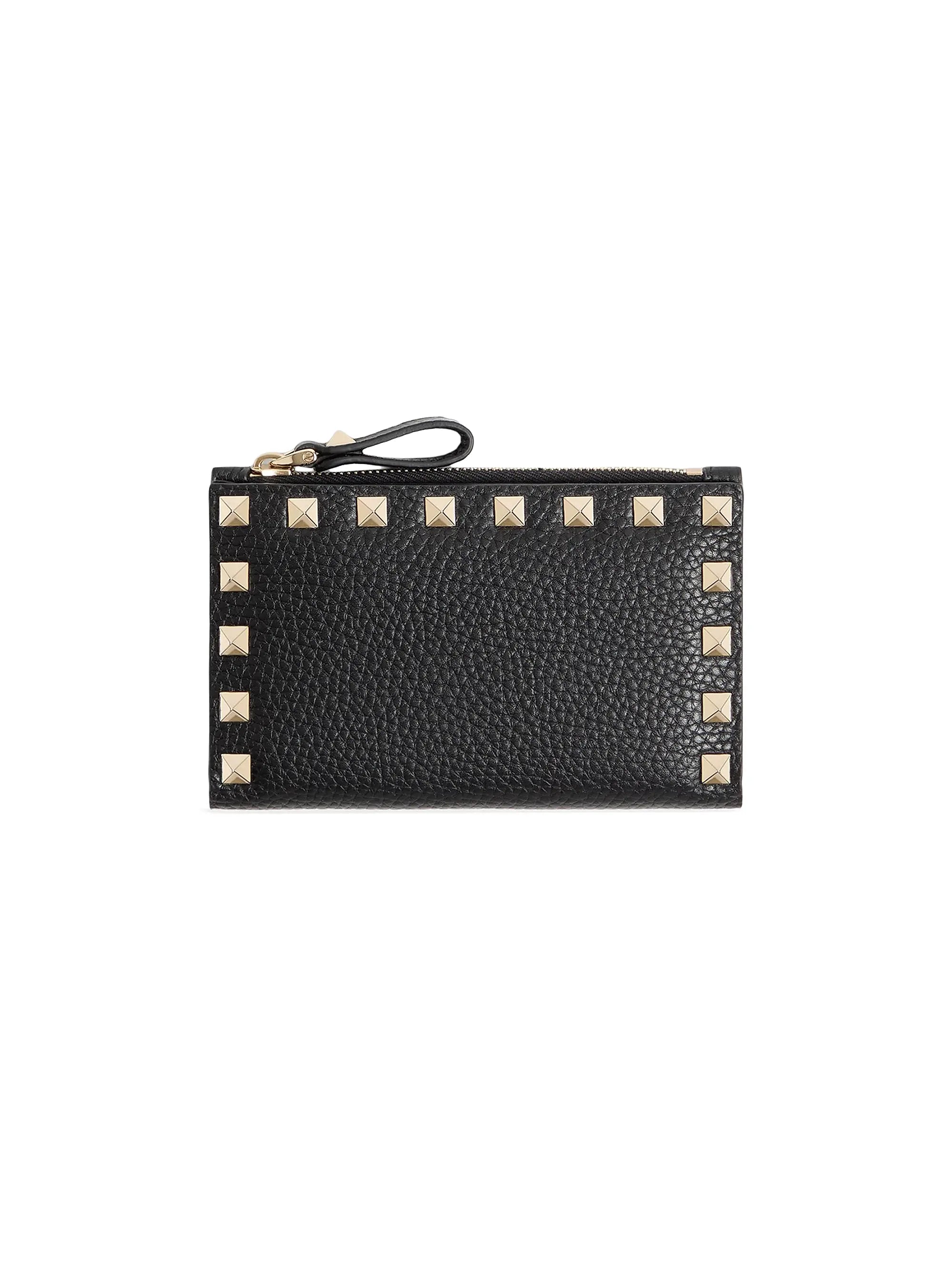 Valentino Garavani Rockstud Grainy Calfskin Cardholder with Zipper