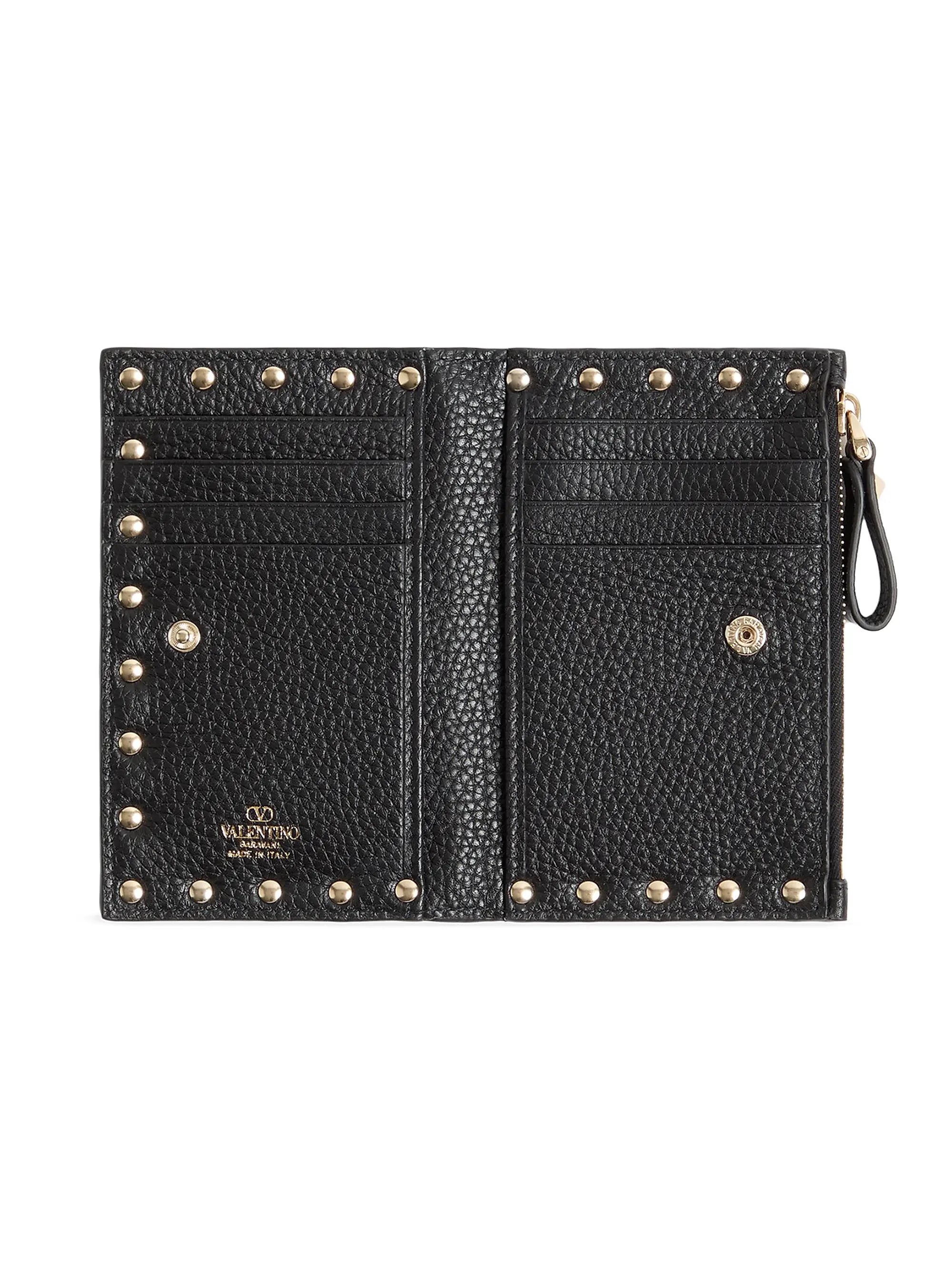Valentino Garavani Rockstud Grainy Calfskin Cardholder with Zipper