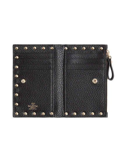 Valentino Garavani Rockstud Grainy Calfskin Cardholder with Zipper