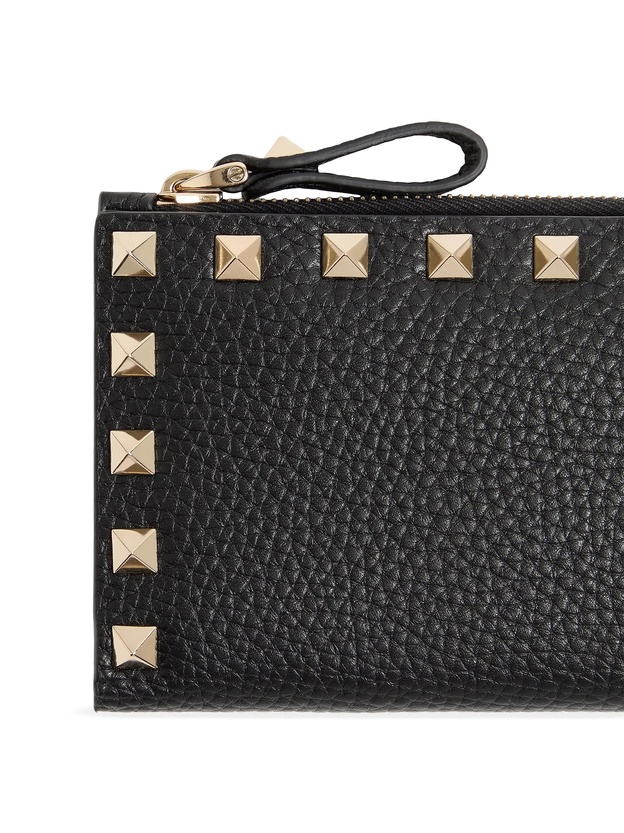 Valentino Garavani Rockstud Grainy Calfskin Cardholder with Zipper