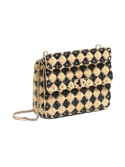 Valentino Garavani Medium Rockstud Spike Crossbody Bag Embroidered in Raffia