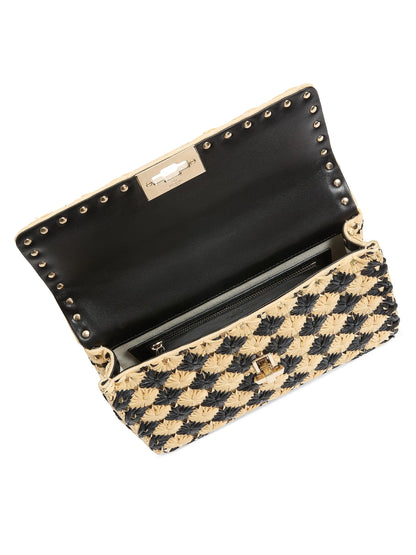 Valentino Garavani Medium Rockstud Spike Crossbody Bag Embroidered in Raffia