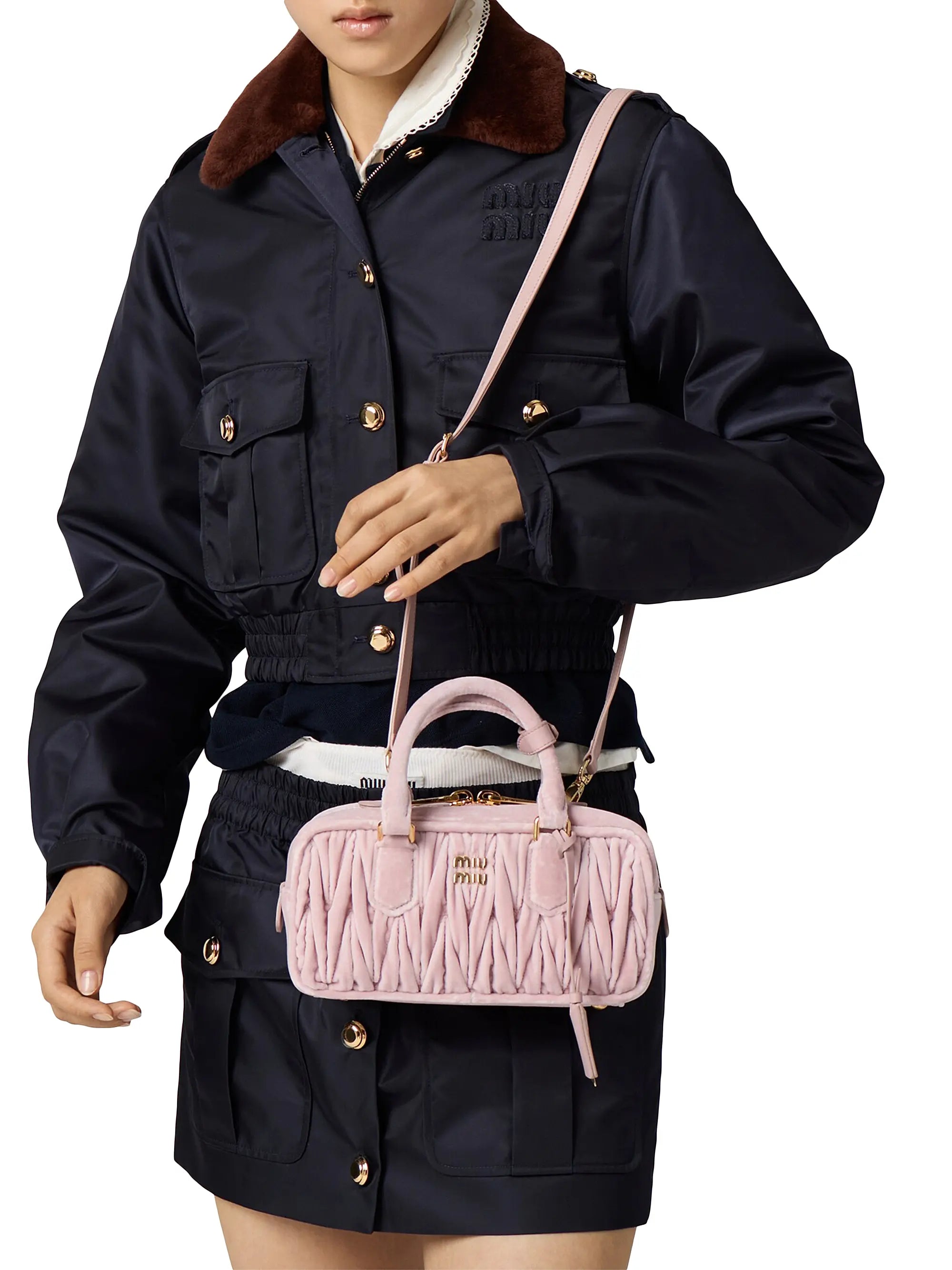Miu Miu Arcadie Matelassé Velvet Top Handle Bag