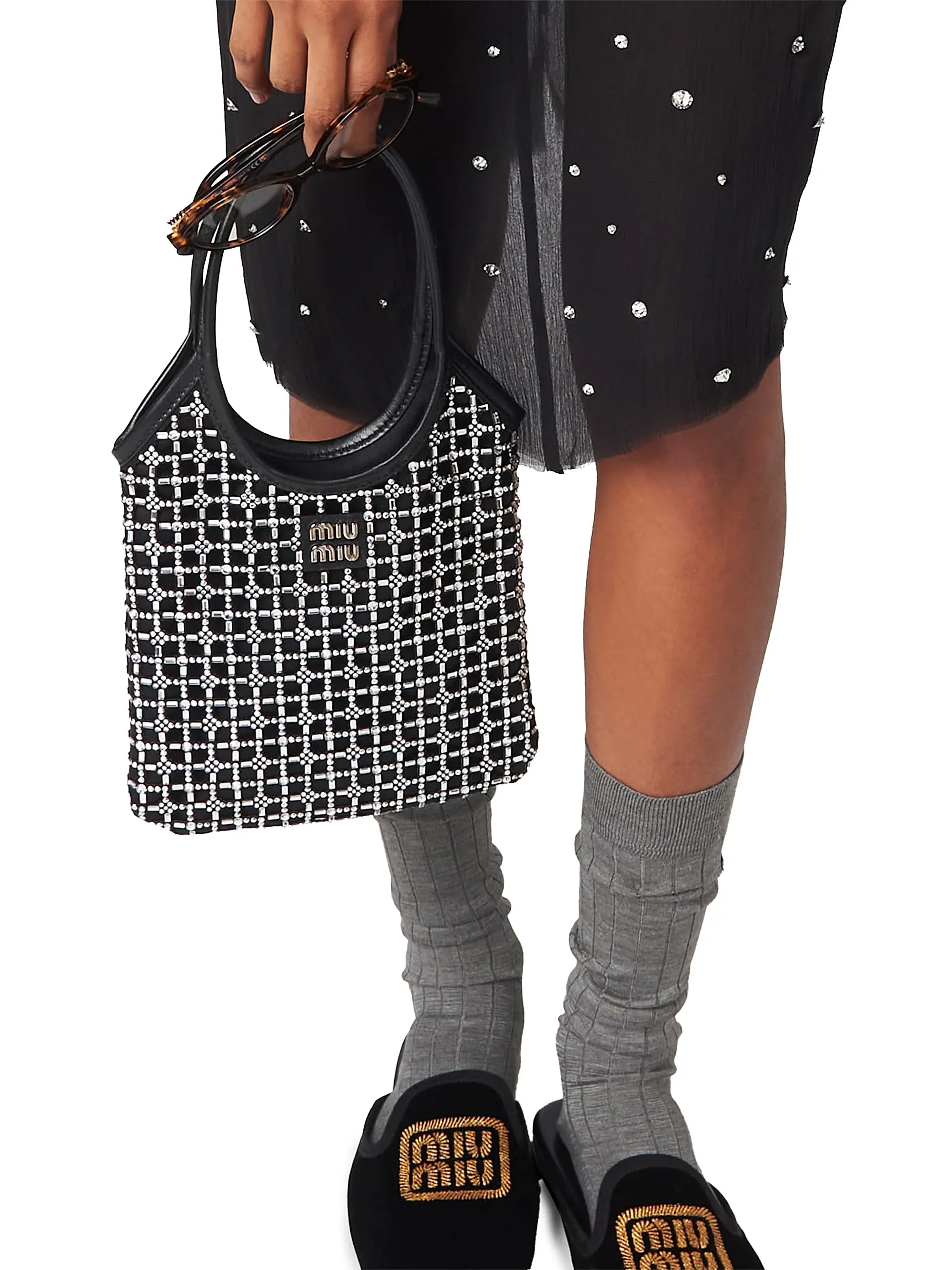 Miu Miu Ivy Satin Top-Handle Bag with Synthetic Crystals
