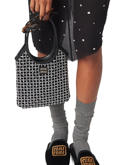 Miu Miu Ivy Satin Top-Handle Bag with Synthetic Crystals