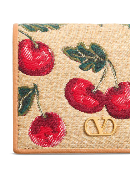 Valentino Garavani Vlogo Signature Cherryfic Jacquard Raffia Wallet