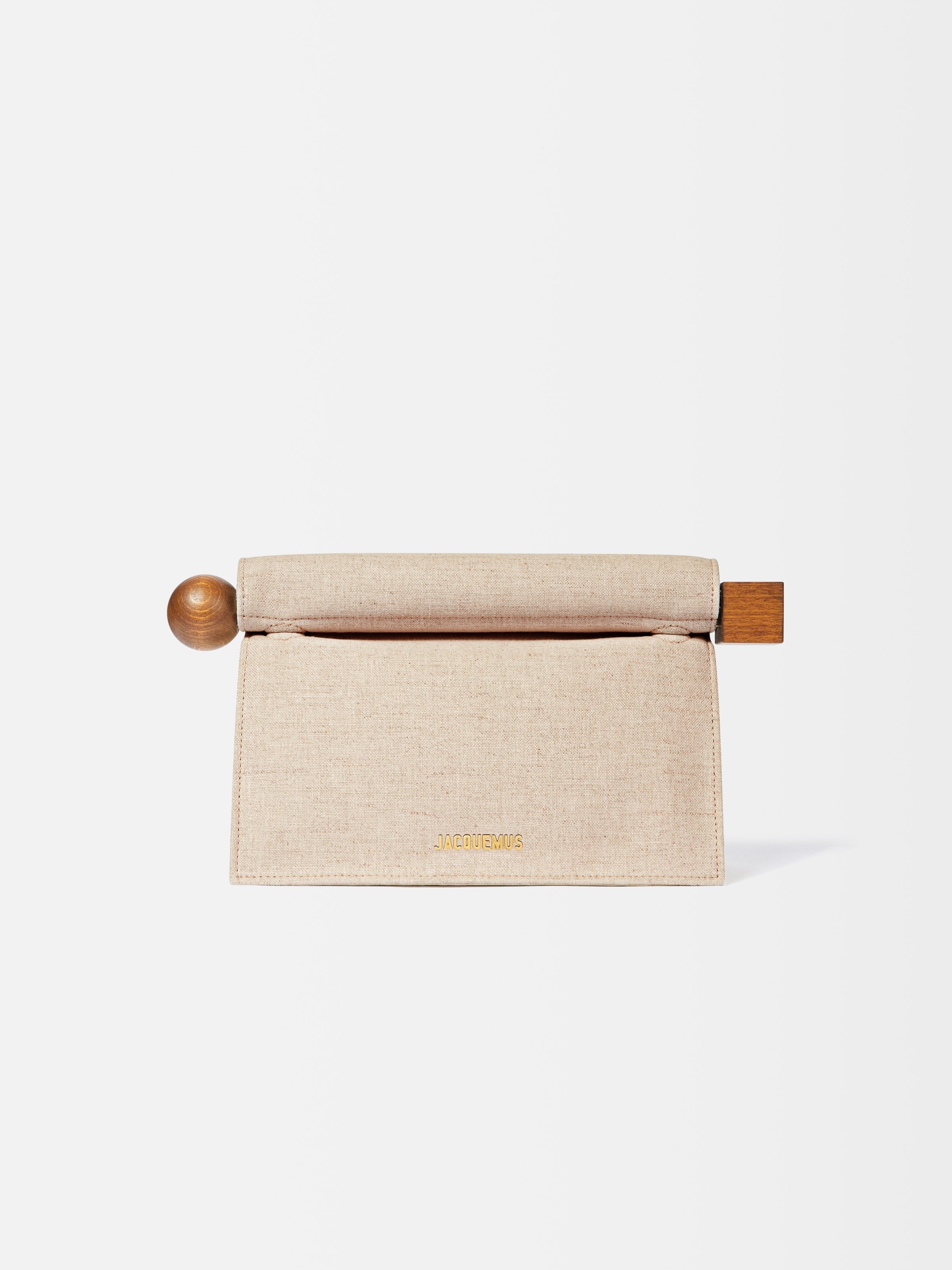 Jacquemus The Rond CarreClutch Folded Clutch In Linen Light Greige
