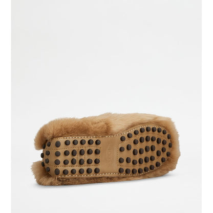 Tods Gommino Loafers In Fur Beige Womens