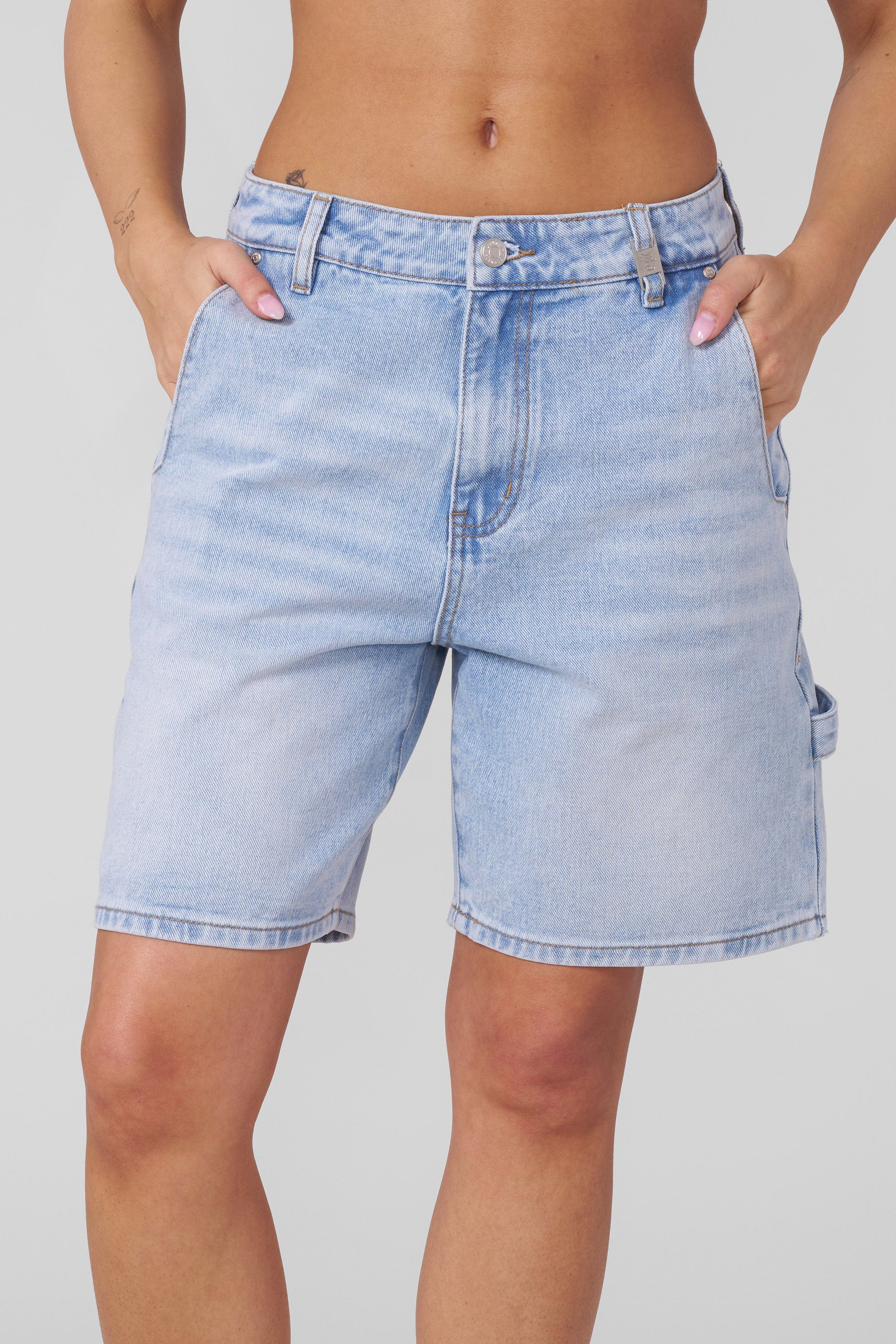 YoungLA W167 Carpenter Denim Shorts Light Blue