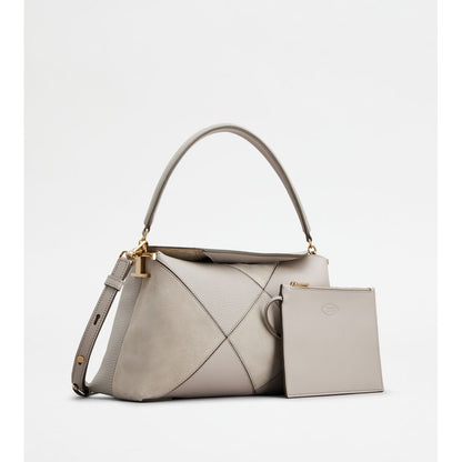 Tods T Case Tote Messenger Bag In Leather Small Grey