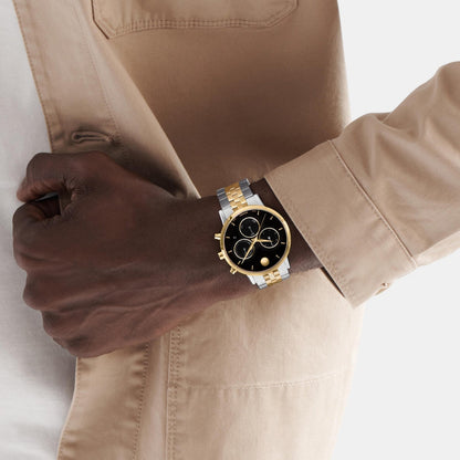 Movado Museum Classic Men Quartz Black Dial Chronograph Stainless Steel Watch 607777