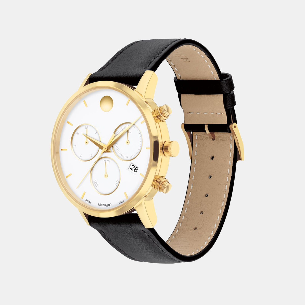 Movado Museum Classic Men Quartz White Dial Chronograph Stainless Steel Watch 607888