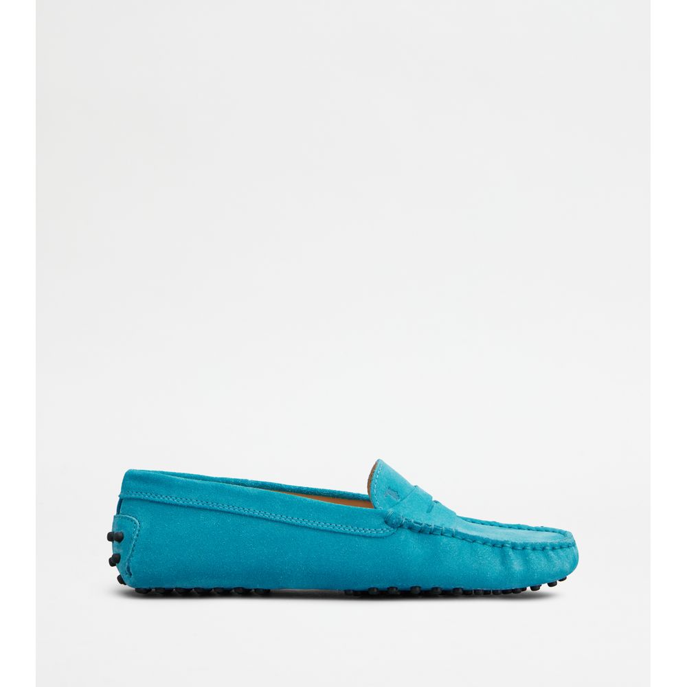 Tods Gommino Driving Shoes In Suede Light Blue Womens