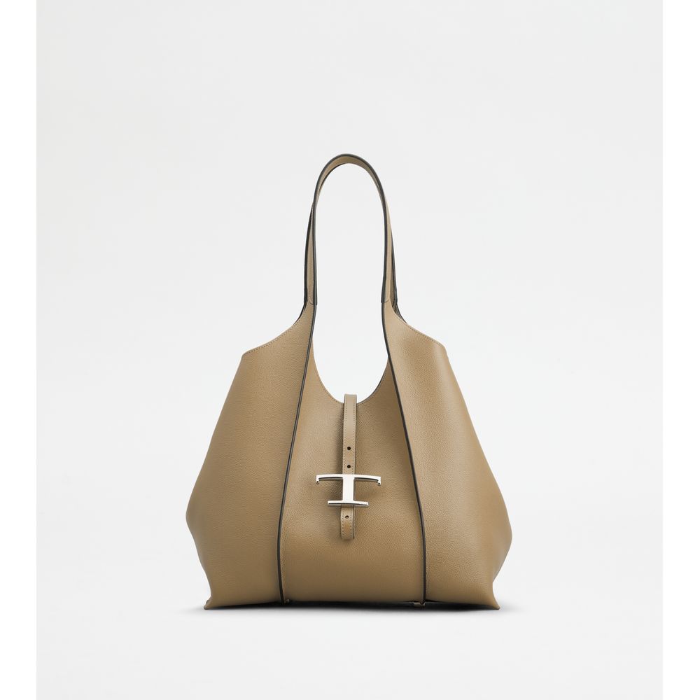 Tods T Timeless Shopping Bag In Leather Small Beige