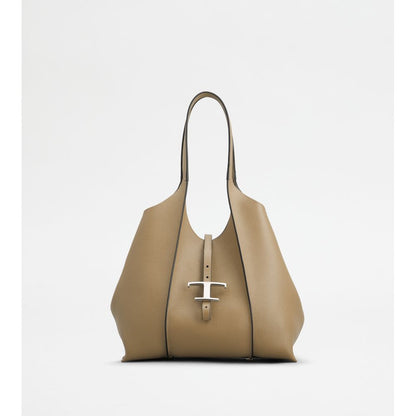 Tods T Timeless Shopping Bag In Leather Small Beige