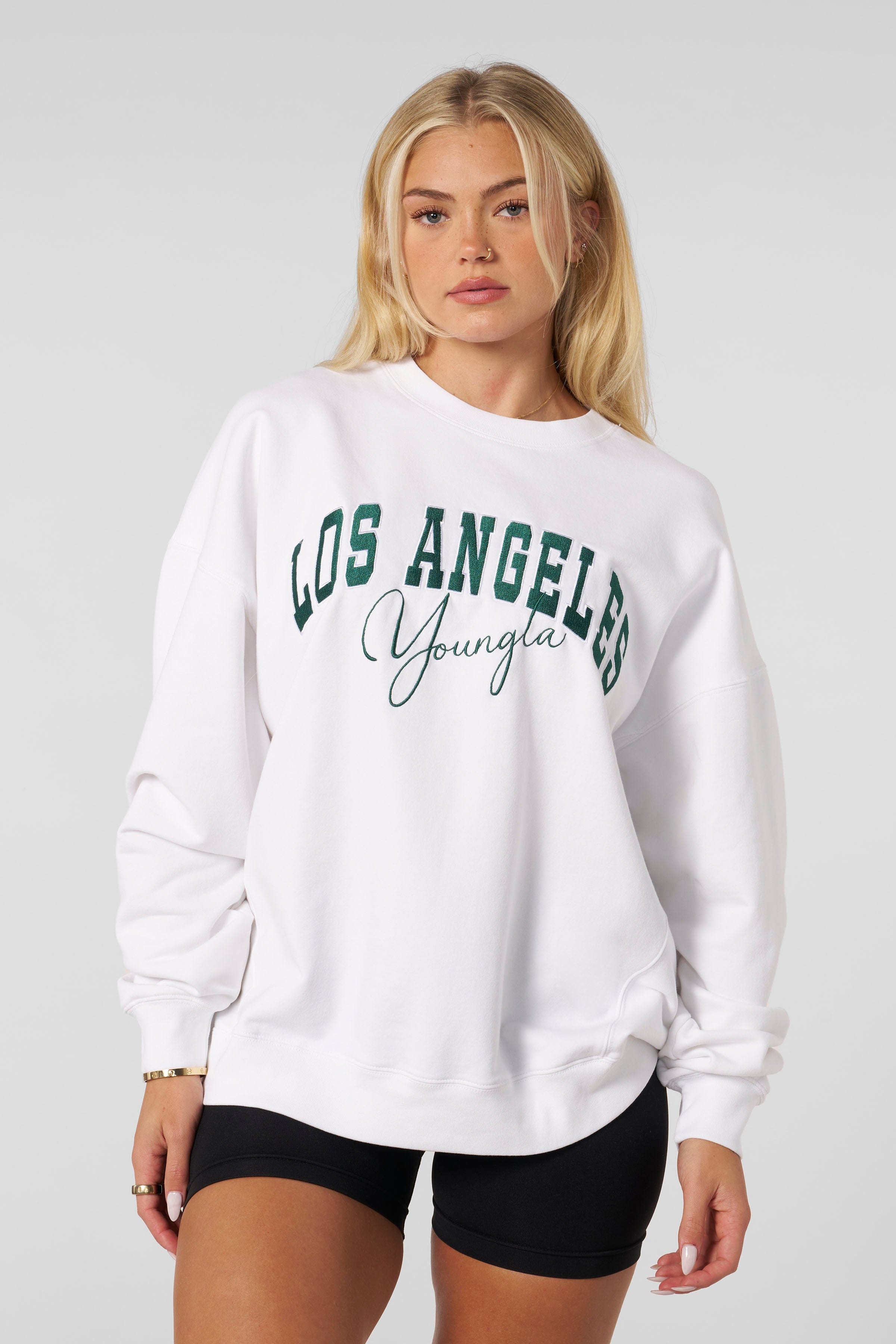 YoungLA W563 Varsity Crewneck White/Green