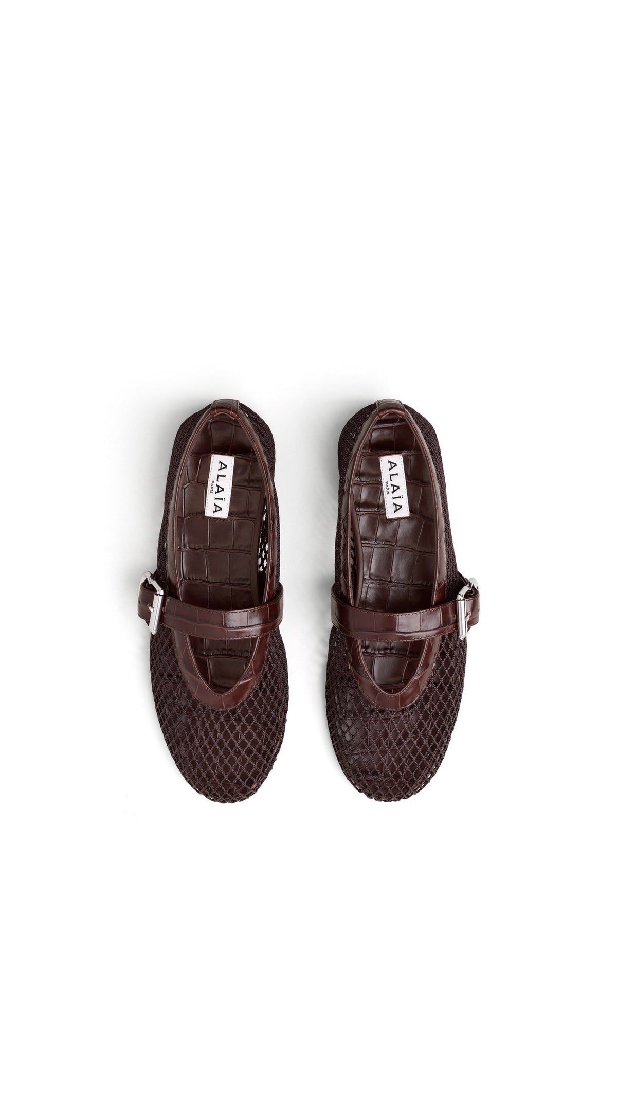Alaïa Ballet Flats In Fishnet And Crocodile Embossed Calfskin