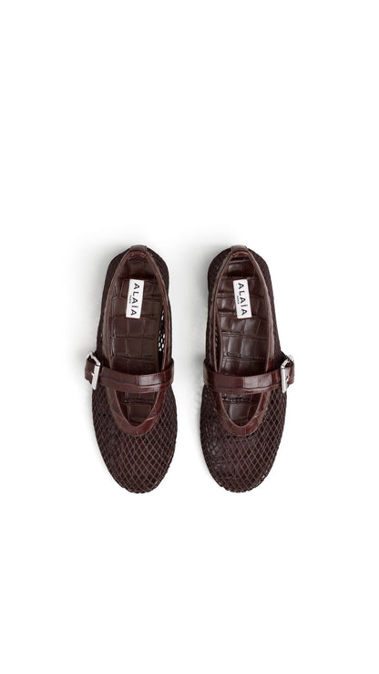 Alaïa Ballet Flats In Fishnet And Crocodile Embossed Calfskin