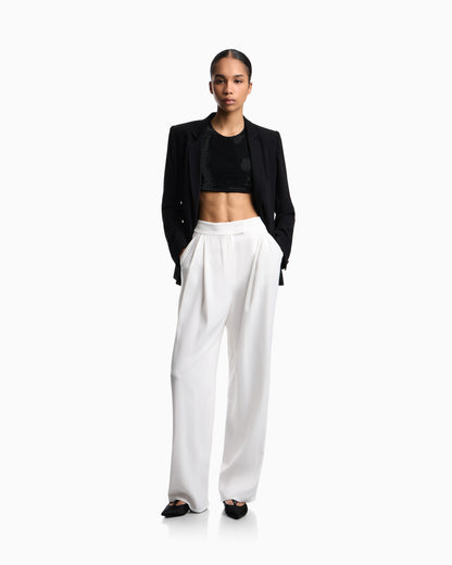 Emporio Armani Wide leg trousers in envers satin with pleats Essential
